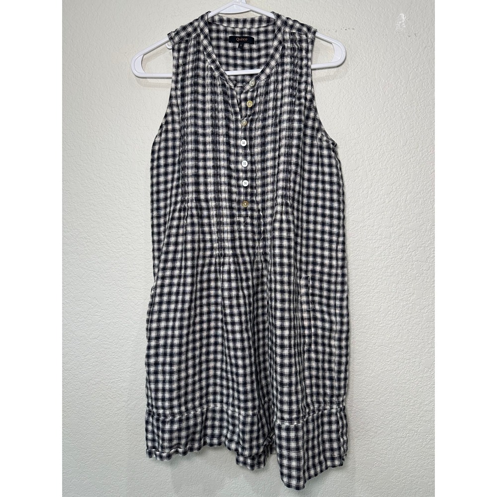 Quince 100% European Linen Gingham Mini Dress Black White Sleeveless Small